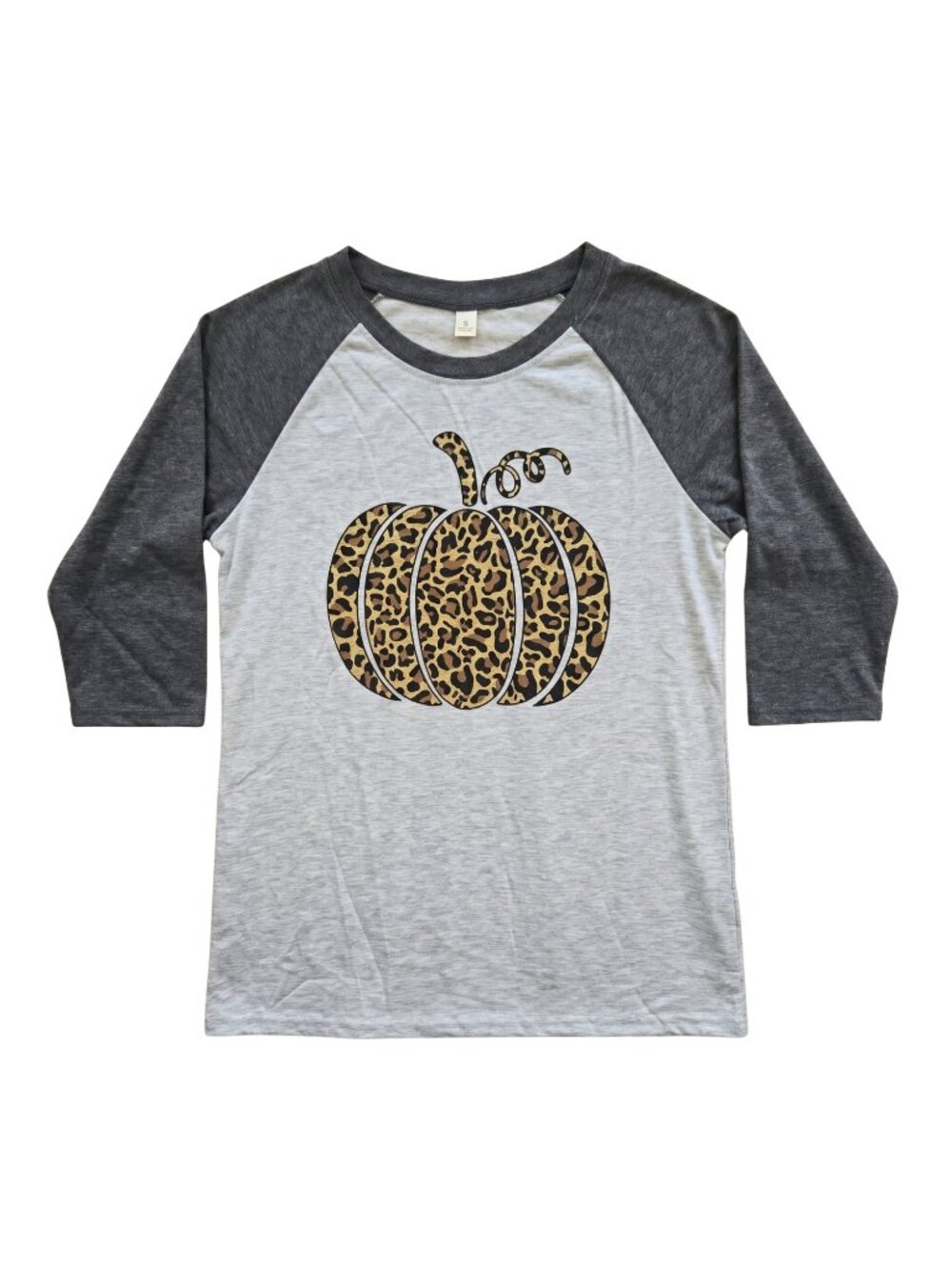 NWT | Leopard Print Pumpkin Grey Raglan 3/4 Sleeve Fall Graphic Top | Large